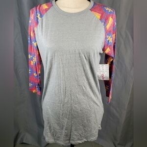 NWT Lularoe Randy, gray with multicolored sleeves, size S